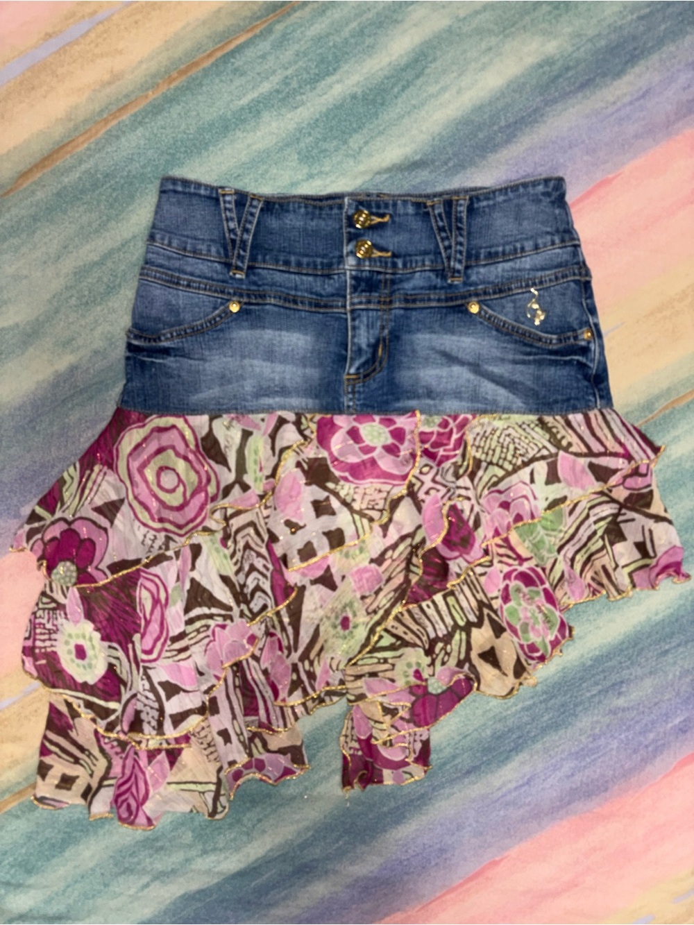 Vintage rare Baby Phat y2k denim ruffle skirt size 3